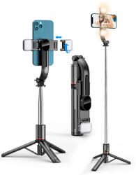 Techsuit - Selfie Bot (L13d) - Stabil Állvány Kettős Megvilágítással, Bluetooth Távirányítóval, 360 fokos, 116 cm - Fekete