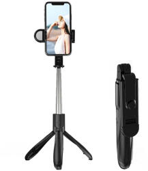 Techsuit - Szelfibot (S01-S) - Kompakt állvány rögzítéssel és Bluetooth távirányítóval, LED derítőfénnyel, összecsukható, 70 cm - Fekete