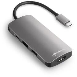 Sharkoon USB Hub - Type-C Multiport Adapter (Fekete; 3x USB3.0; 1x HDMI; 1x Micro SD/MMC) (4044951026715)