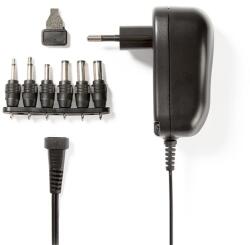 Nedis ACPA001 univerzális hálózati adapter, állítható 3V-12V DC 1A, 1, 8m, 6 cserélhető adapter fej, 12W, fekete (ACPA001)