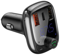 Baseus autós töltő, FM transzmitter 2 x USB A + Type C + FM BT PD QC4.0 5A 36W S-13 CCMT000101 / CCMT000301 fekete (CCMT000101)