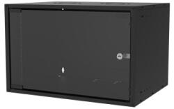 S-Link Rackszekrény - 7U 19" fali kivitel (400x530x400mm, ablakos, Flatpack, Fekete) (34386) - alarmtrade