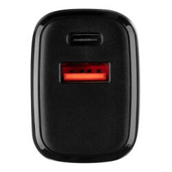 TACTICAL Base Plug Dual gyorstöltő adapter USB-A+ USB-C, 20W, fekete