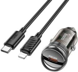 hoco. Z53 - fekete/átlátszó autós gyorstöltő, 30W + fekete Lightning / Type-C (USB-C) kábel (1m) - tokgalaxis