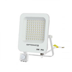 OPTONICA Mozgásérzékelős Led Reflektor - Ultra Slim, SMD, IP65, 50 Watt, Hideg Fehér, Fehér Ház
