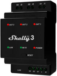 Shelly PRO 3 - három áramkörös WiFi + Ethernet + Bluetooth okosrelé, kapcsolóbemenettel, DIN-sínre szerelhető - okosabbotthon