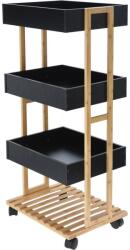 4-Home Bamboo kerekes tároló polc, fekete, 40 x 87, 5 x 30 cm