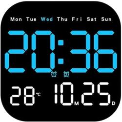 Welora Digitális fali/asztali óra, távirányítóval, állítható LCD kijelzővel, 6 kijelzővel, 18, 5x18, 5x2, 8cm, Fekete - Kék (DR8-176-6650-albastru)