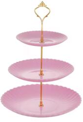 Pufo Candy többszintes gyümölcstartó 3 szintes, süteményekhez, tortákhoz, gyümölcsökhöz, előételekhez, fém fogantyú, rózsaszín (Pufo4048roz)