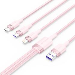 Vention USB-A 2.0/M - USB-C/Lightning/Micro USB-B, 1.5m, (roz, 6A, 3in1), cablu