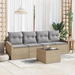 vidaXL Комплект дивани 5 бр. Бежово и сиво полиратан (3355259)