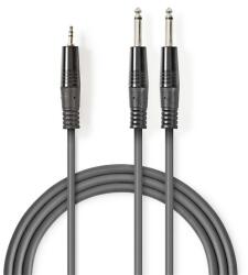 Nedis COTH23200GY30 félprofi audió kábel, 3, 5mm szteró jack dugó - 2 x 6, 35mm monó jack dugó, 3m, rugalmas (COTH23200GY30)