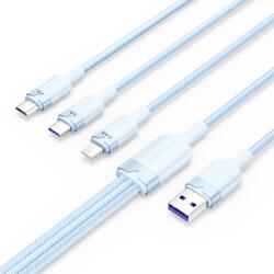 Vention USB-A 2.0/M - USB-C/Lightning/Micro USB-B, 1, 5m, (blue, 6A, 3in1), kábel