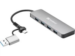 Sandberg Hub és elosztó, USB-C/A to 4xUSB 3.0 Hub 136-63 (136-63)