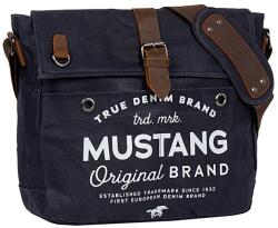 MUSTANG Houston valódi bőrrel kombinált közepes sötétkék fedeles válltáska 45.108302
