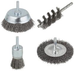 wolfcraft Drótkefe készlet 4 részes, acélszálas, S=6mm standard-, korong-, ecset-, spirálkefe (2133000)