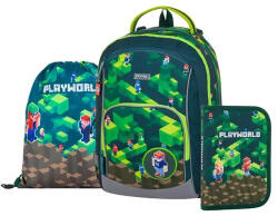KARTON P+P Minecraft mintás ergonómikus hátizsák, iskolatáska tolltartóval és tornazsákkal, OXY GO Playworld (KPP-0-47125)