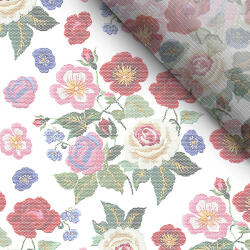 Takoy Puha tüll virág hímzés utánzat, rózsa nyomtatás
