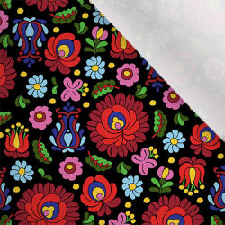 Takoy Matt anyag fürdőruhákhoz, fitnesz ruházathoz magyar hímzés utánzat fekete alapon