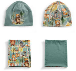 Takoy Panel szabásmintával S-es méret, funkcionális jersey STRONG - sapka és nyakmelegítő szett erdei állatok kalandjai sötét menta