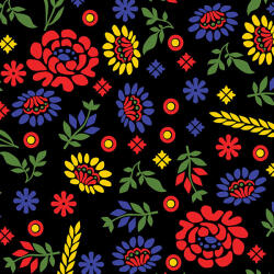 Takoy Dizájnos műbőr Šariš népviselet minta - színes fekete alapon