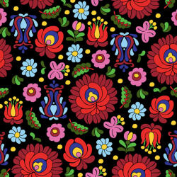 Takoy Microfiber/Pamut hatású utánzat magyar hímzés utánzat fekete alapon