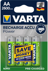 VARTA Elem tölthető akku AA ceruza 2600 mAH Power 4 db/csomag, Varta (5716101404) - iroszer24
