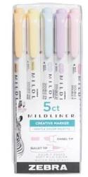Zebra Mildliner Highlighter Gentle Szövegkiemelő Készlet - 1, 4/4 mm, Kétvégű, 5 Különböző Szín (78705)