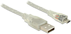 Delock USB 2.0-s kábel A-típusú csatlakozódugóval USB 2.0 Micro-B csatlakozódugóval 1 m, áttetsző