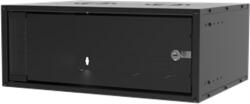 S-Link Rackszekrény - 4U 19" fali kivitel (190x530x400mm, ablakos, Flatpack, Fekete (34385) - tintashop