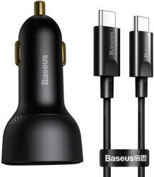 Baseus Superme USB autós töltő, USB-C, 100W + USB-C kábel (fekete) (21323)