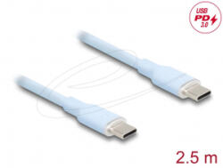 Delock USB-C PD 3.0 60W szilikon kábel 2.5m világoskék (81235)