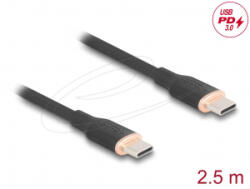 Delock USB-C PD 3.0 60W szilikon kábel 2.5m fekete (81239)