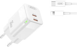 XO CE08 Fehér Hálózati Töltő szett PD35W 2*USB-C + USB-C/USB-C kábel a dobozban
