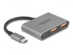 Delock 2x USB-A 1x USB-C hub szürke (64337) (64337)