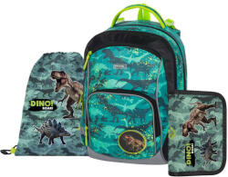  Dinoszaurusz ergonómikus hátizsák, iskolatáska tolltartóval és tornazsákkal, OXY GO Dino, zöld