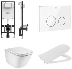 Roca The Gap Square perem nélküli fali WC csésze szett ülökével, nyomólappal és tartállyal A893107400 (A893107400)