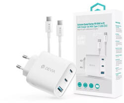 DEVIA ST111967 Extreme Speed Series 65W GaN PD fehér hálózati gyorstöltő adapter + USB-C+USB-C kábel (ST111967) - haztartasibolt