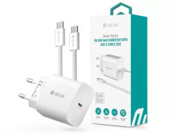 DEVIA ST399800 Smart Series 30W GaN PD+QC fehér hálózati gyorstöltő adapter + Type-C/Type-C kábel (ST399800) - haztartasibolt