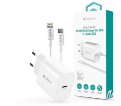 DEVIA ST109568 Smart Series 30W GaN PD+QC fehér hálózati gyorstöltő adapter + Type-C/Lightning kábel (ST109568) - haztartasibolt