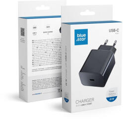 Blue Star Univerzális hálózati gyors töltőfej, Type-C csatlakozóval, fekete, 3A / 25W, PD / QC 4.0, Bluestar