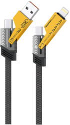 XO NB283 kábel - 4in1 kábel - (USB - Lightning / Type-C / MicroUSB) fekete szövetkábel, 60W, 1m