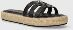 Tommy Hilfiger bőr papucs AUTHENTIC FLAT LTHR ESPADRILLE fekete, női, platformos, FW0FW07745 - fekete Női 40