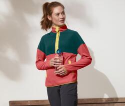 Tchibo Női mikropolár pulóver, rózsaszín/sötétzöld Rózsaszín-sötétzöld-sárga colorblocking mintás XL 48/50