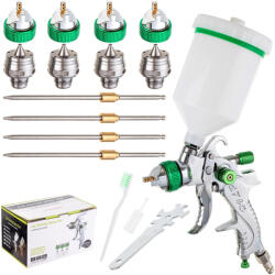 TC TECHNIC Festőpisztoly készlet 4 db HVLP fúvókával 1.4, 1.7, 2.0, 2.5 mm+ tartály 600ml TC Technic H-601K