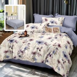 Pucioasa Lenjerie de pat dublu din finet, cearceaf pilota 200x220cm, set 6 piese, flori lila