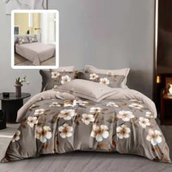 Pucioasa Lenjerie de pat dublu din finet, cearceaf pilota 200x220cm, set 6 piese, flori Crem/Maro