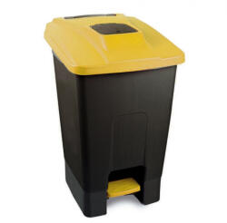 PLANET Szelektív hulladékgyűjtő konténer, műanyag, pedálos, fekete/sárga, 100L (UP203S)