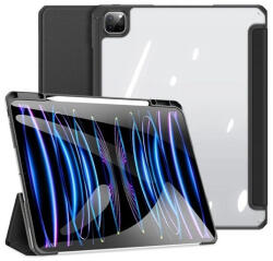 Apple iPad Pro 13 (2024), mappa tok, Smart Case, légpárnás sarok, közepesen ütésálló, érintőceruza tartó, átlátszó hátlap, Dux Ducis Toby, fekete