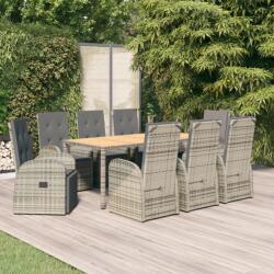 vidaXL 9 részes szürke polyrattan kerti étkezőgarnitúra párnával (3157590)